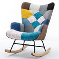 Modern Patchwork Accent Chair With Solid Wood Armrest And Feet, Mid Century Modern Accent Sofa, Fabric Sofa Chair For Living Room Bedroom Studio, Comfy Side Armchair For Bed Blue Antique Blue Foam Cotton Linen