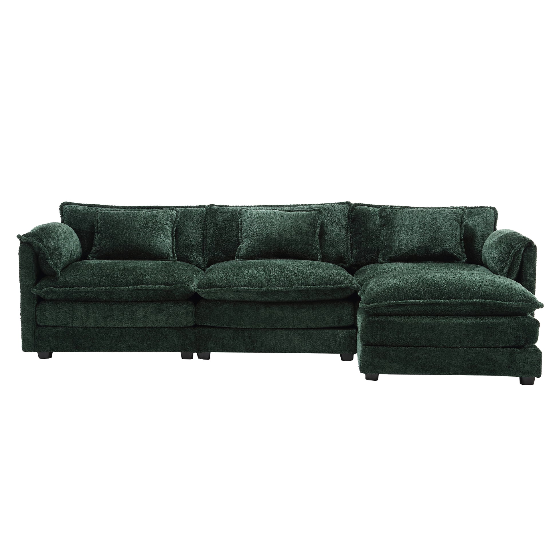 Modern Large Boucle Fabric L Shape Sectional Chenille Fabric, Movable Pedals, Detachable Armrests, Oversized Three Seat Sofa Emerald Chenille 3 Seat