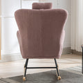 35.5 Inch Rocking Chair With Pocket, Soft Teddy Fabric Rocking Chair For Nursery, Comfy Wingback Glider Rocker With Safe Solid Wood Base For Living Room Bedroom Balcony Pink Pink Casual Foam Teddy