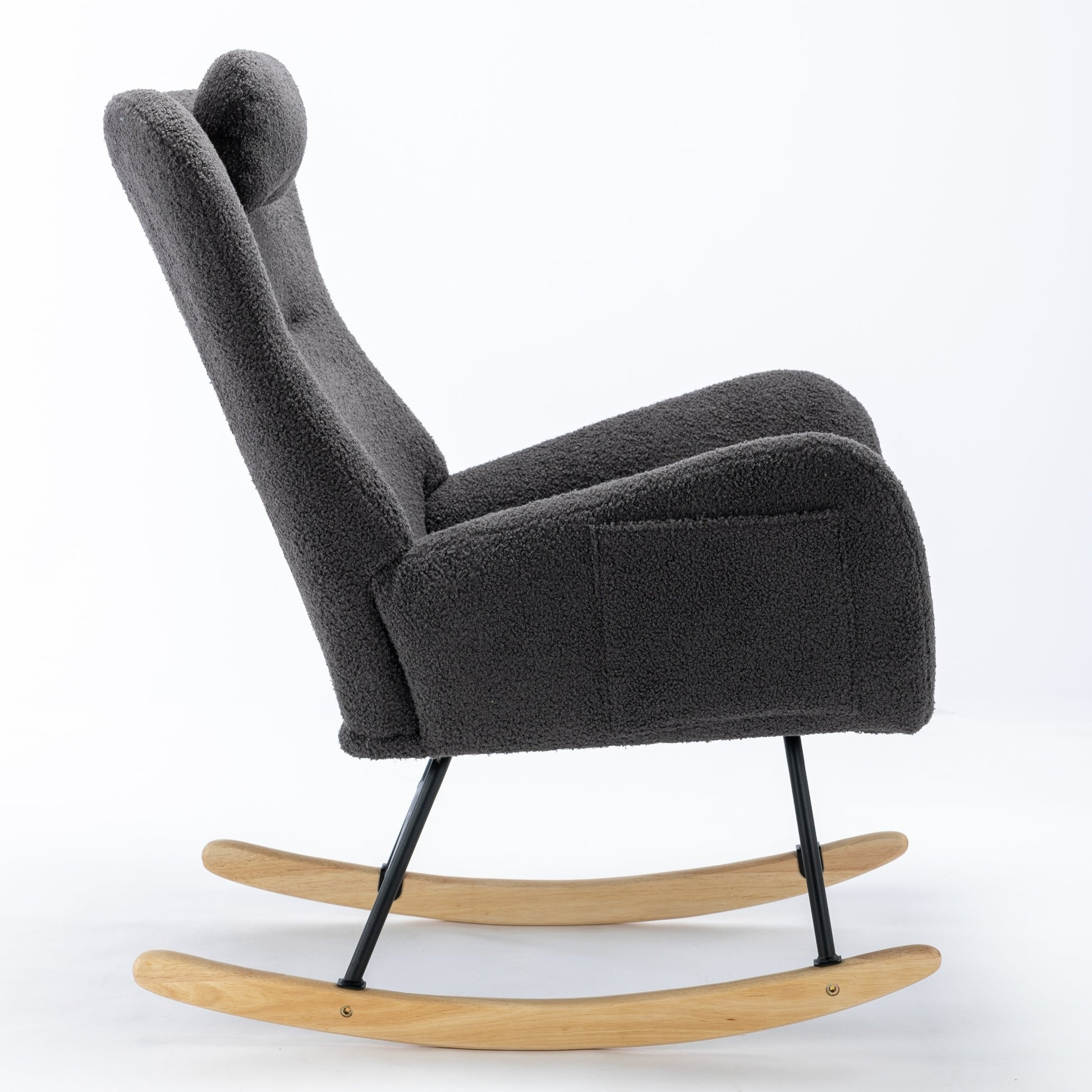 Same As W1372105256 35.5 Inch Rocking Chair With Pocket, Soft Teddy Fabric Rocking Chair For Nursery, Comfy Wingback Glider Rocker With Safe Solid Wood Base For Living Room Bedroom Balcony Greg Grey Casual Foam Teddy