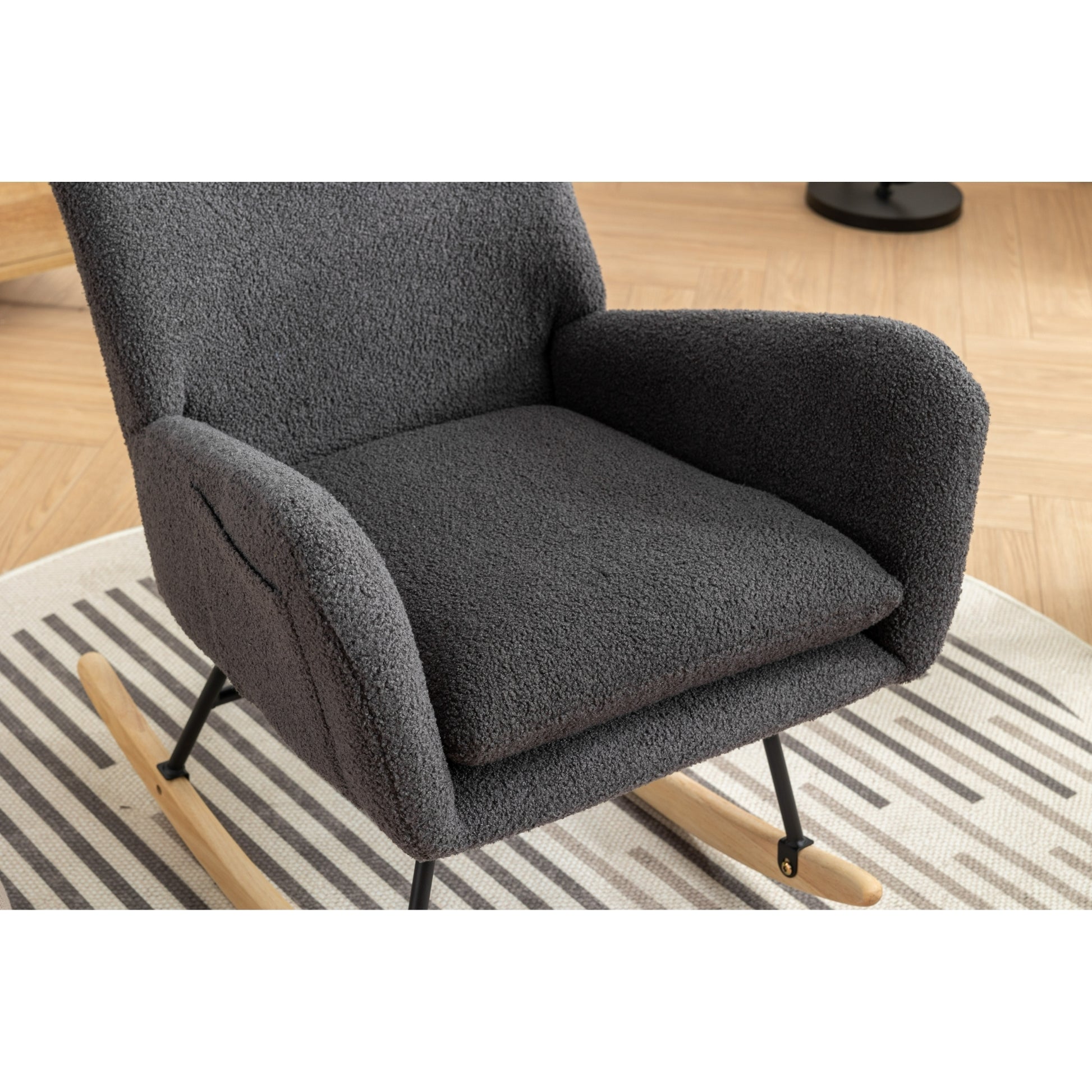 Same As W1372105256 35.5 Inch Rocking Chair With Pocket, Soft Teddy Fabric Rocking Chair For Nursery, Comfy Wingback Glider Rocker With Safe Solid Wood Base For Living Room Bedroom Balcony Greg Grey Casual Foam Teddy