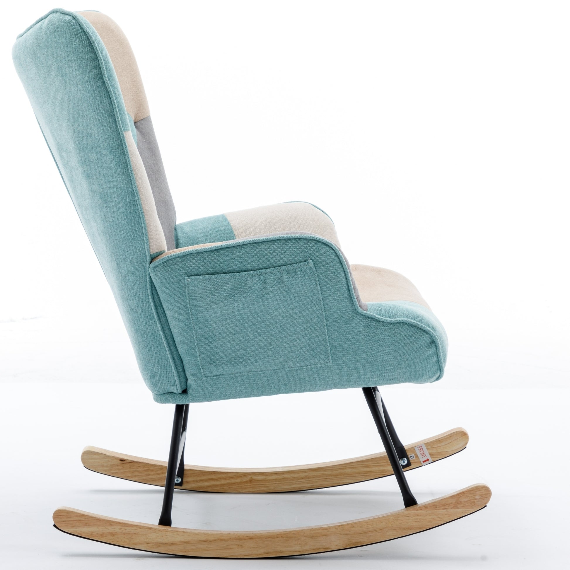 Modern Patchwork Accent Chair With Solid Wood Armrest And Feet, Mid Century Modern Accent Sofa, Fabric Sofa Chair For Living Room Bedroom Studio, Comfy Side Armchair For Bed Green Foam Cotton Linen