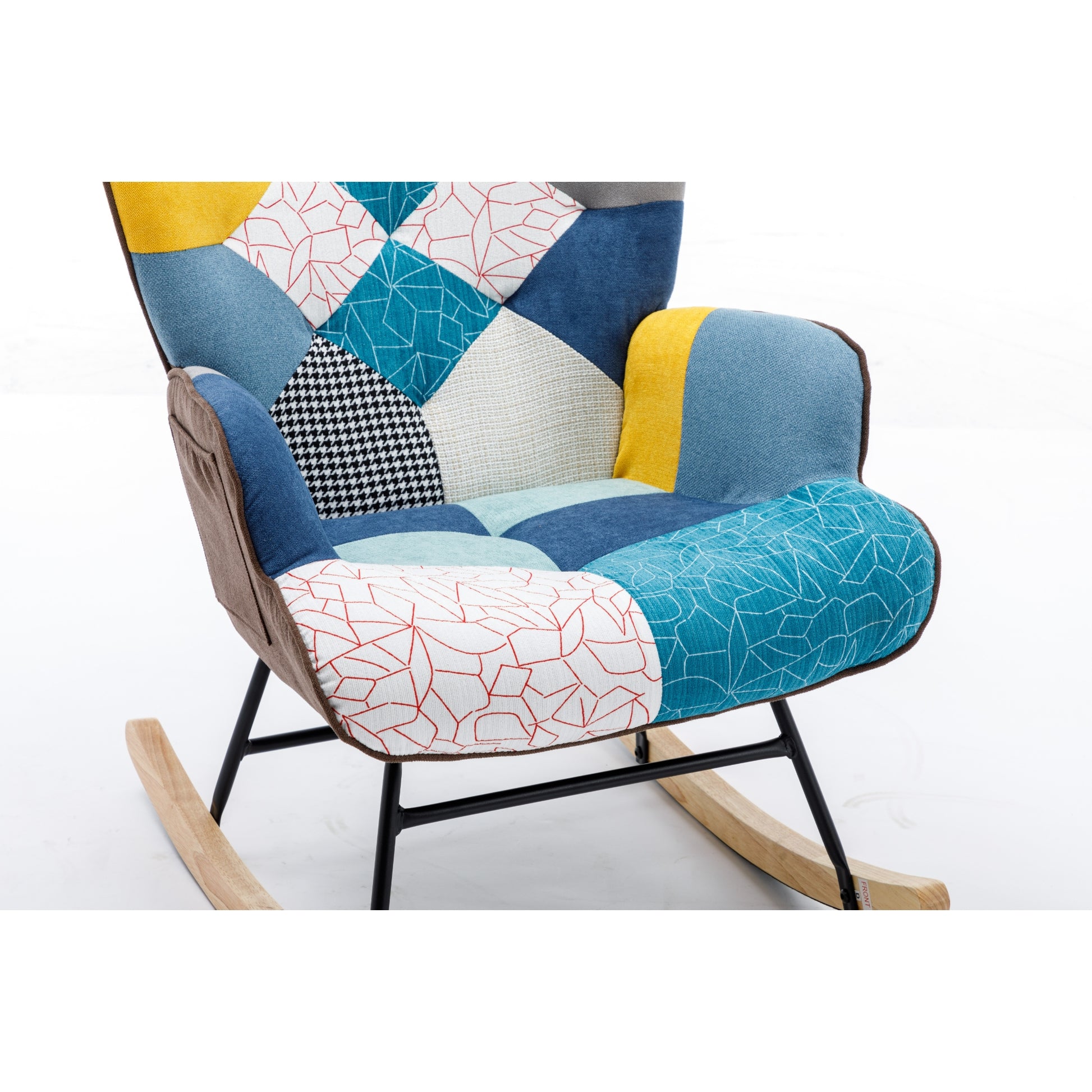 Modern Patchwork Accent Chair With Solid Wood Armrest And Feet, Mid Century Modern Accent Sofa, Fabric Sofa Chair For Living Room Bedroom Studio, Comfy Side Armchair For Bed Blue Antique Blue Foam Cotton Linen