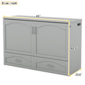 Queen Size Murphy Bed Wall Bed With Drawer And A Set Of Sockets & Usb Ports, Pulley Structure Design, Gray Gray Solid Wood Mdf
