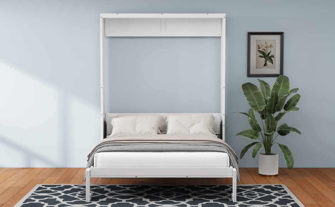 Full Size Murphy Bed,61.5 Inch Cabinet Bed Folding Wall Bed With Desk Combo Perfect For Guest Room, Study, Office, White Old Sku:Bs311609Aac Box Spring Not Required Full White Wood White Pine Murphy Solid Wood Mdf