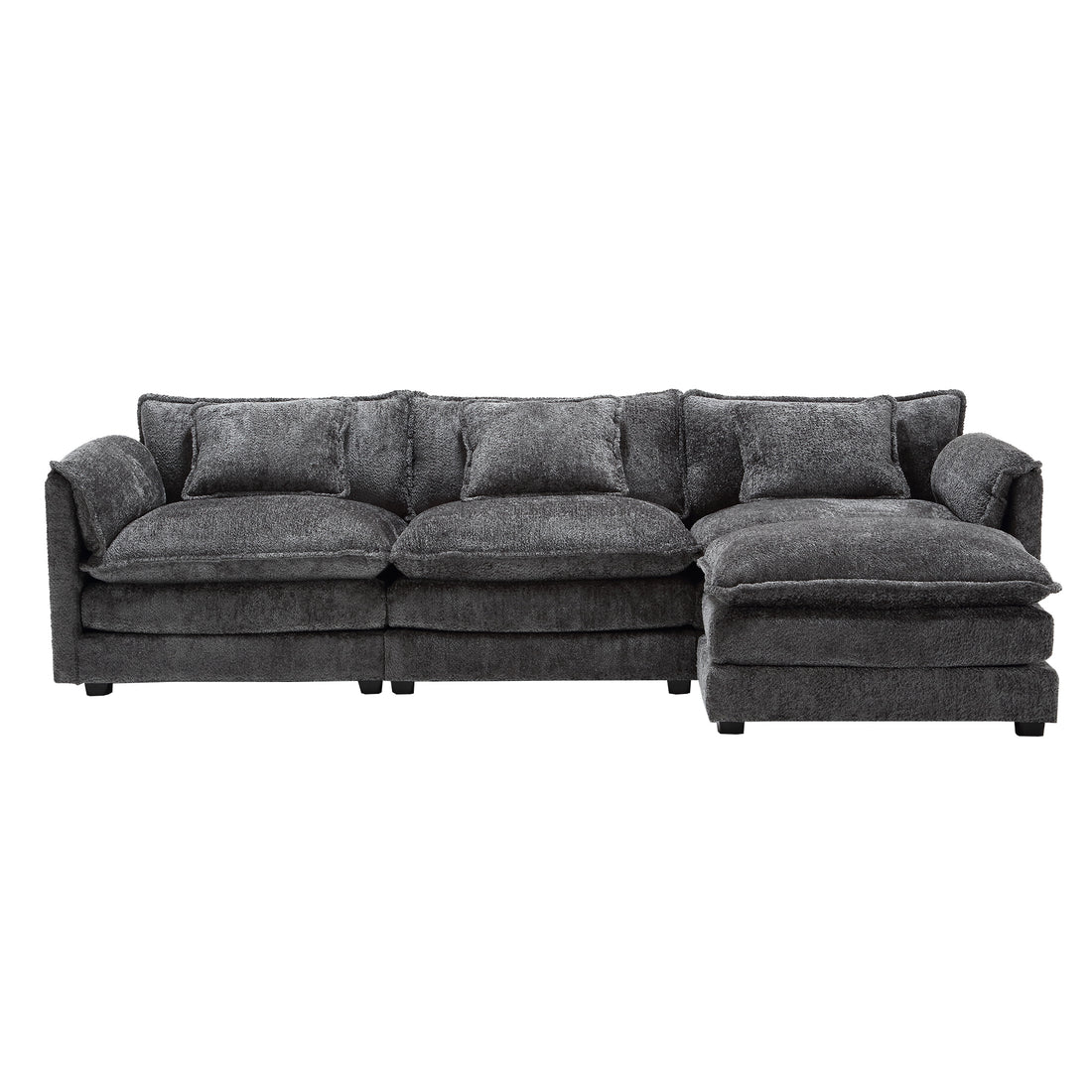 Modern Large Boucle Fabric L Shape Sectional Chenille Fabric, Movable Pedals, Detachable Armrests, Oversized Three Seat Sofa Gray Chenille 3 Seat