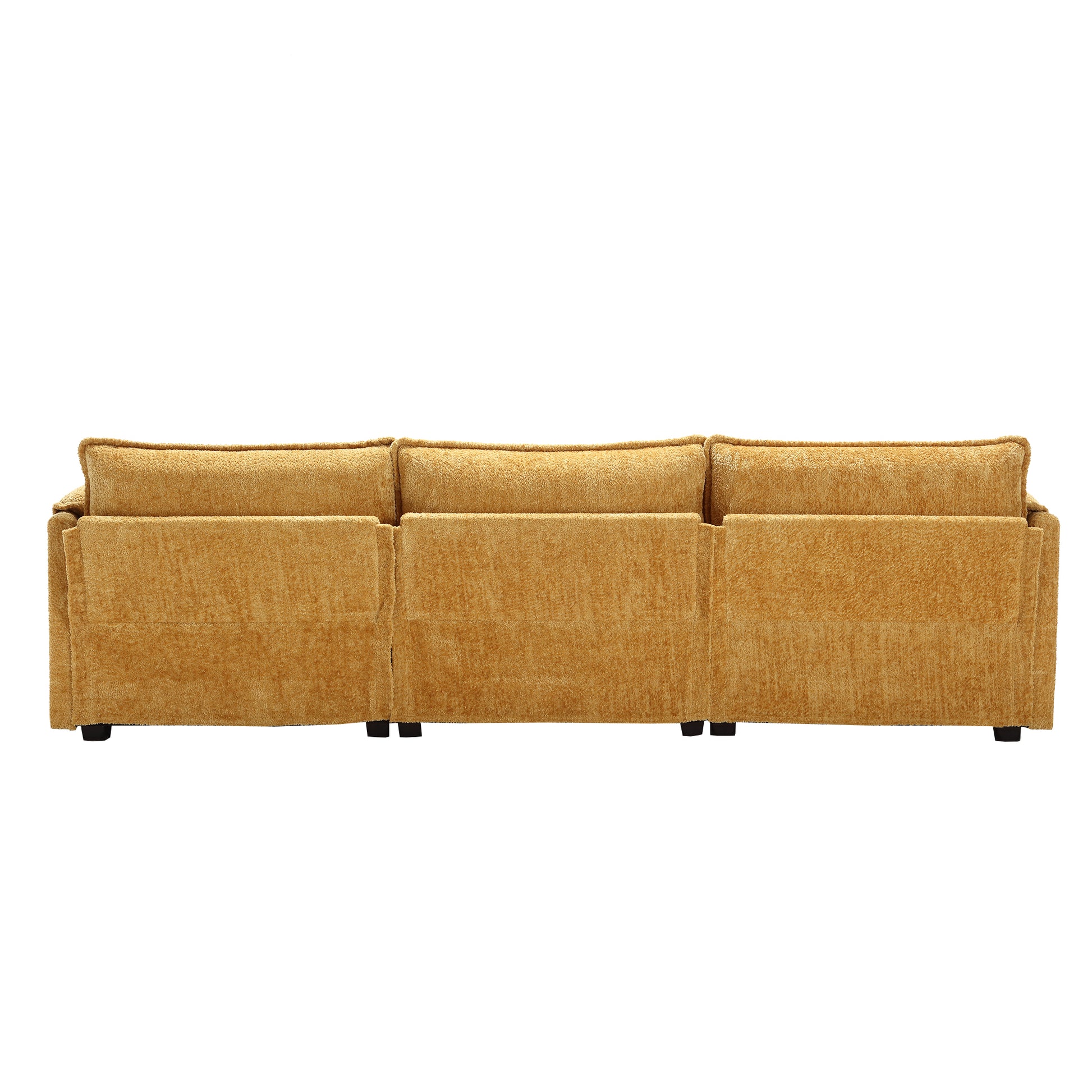 Modern Large Boucle Fabric L Shape Sectional Chenille Fabric, Movable Pedals, Detachable Armrests, Oversized Three Seat Sofa Yellow Chenille 3 Seat