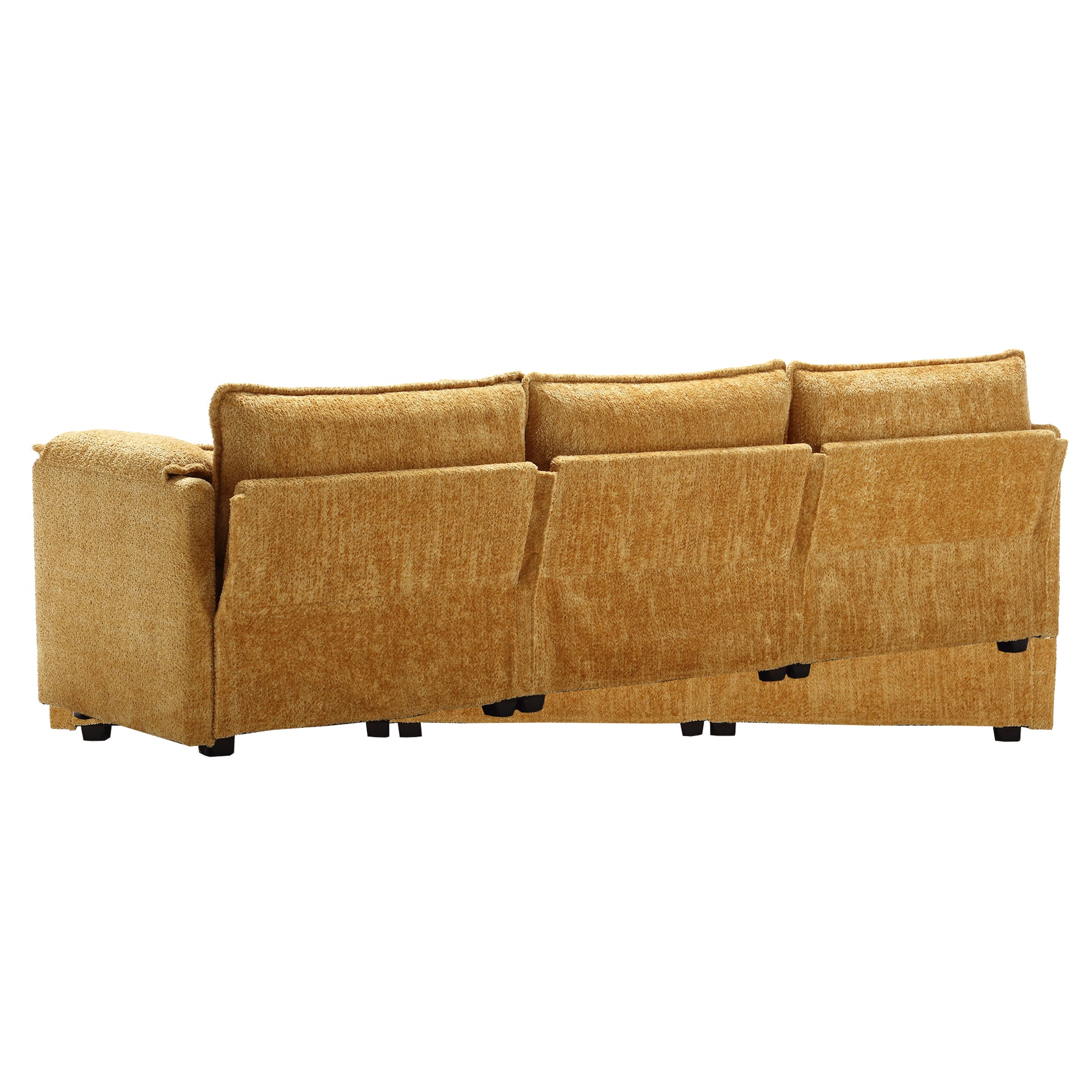 Modern Large Boucle Fabric L Shape Sectional Chenille Fabric, Movable Pedals, Detachable Armrests, Oversized Three Seat Sofa Yellow Chenille 3 Seat