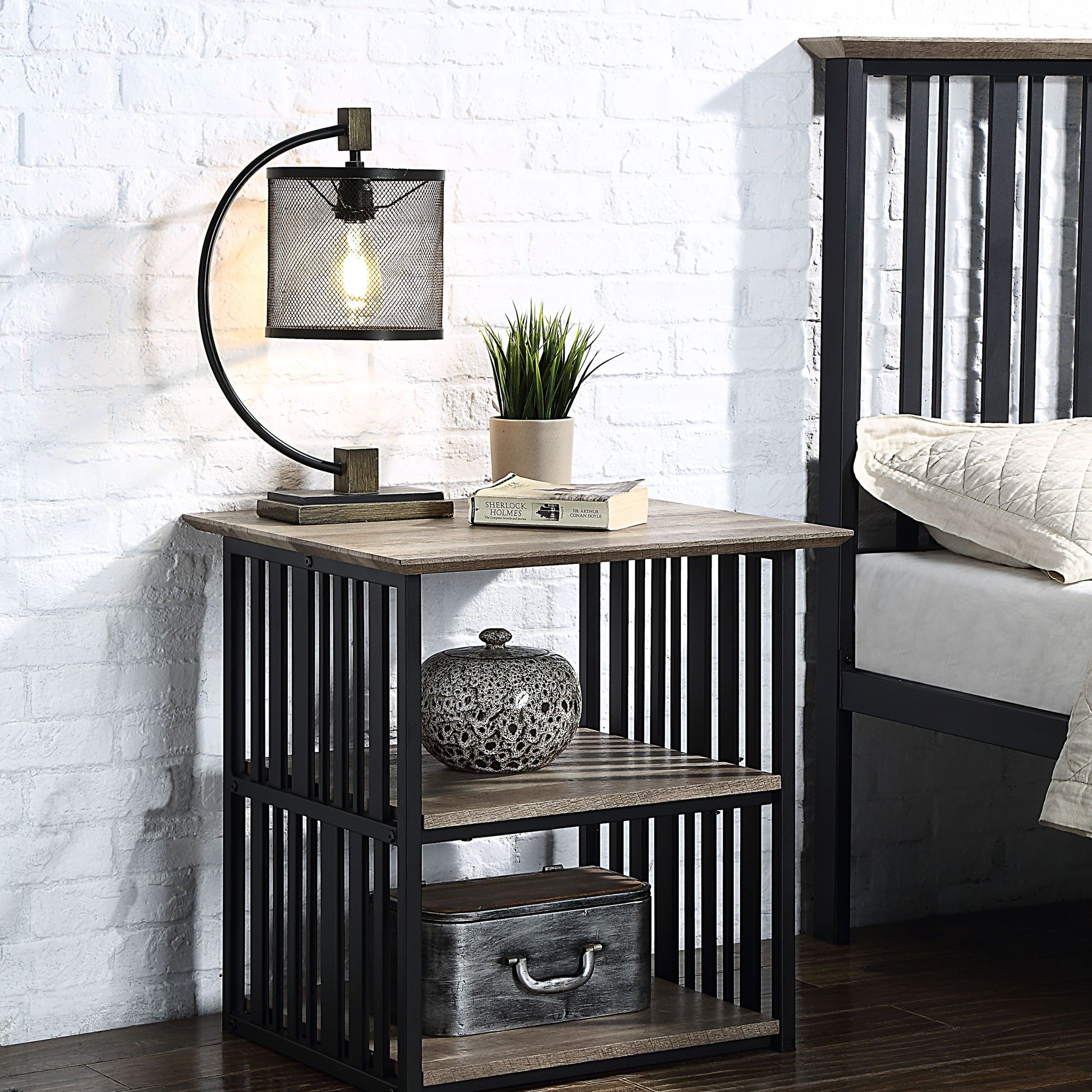 Zudora Nightstand, Antique Oak & Black Finish Bd01749 Black Mdf