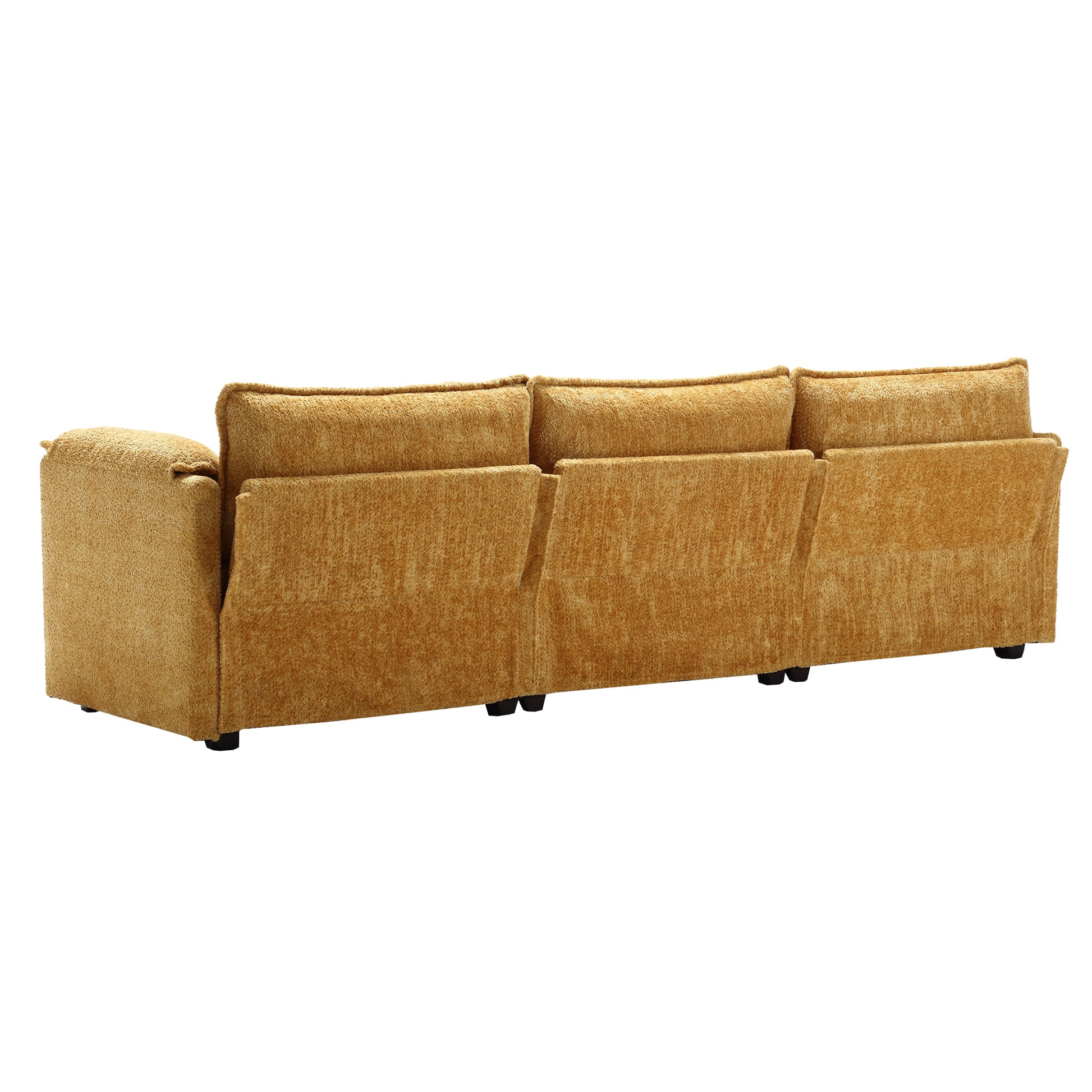 Modern Large Boucle Fabric L Shape Sectional Chenille Fabric, Movable Pedals, Detachable Armrests, Oversized Three Seat Sofa Yellow Chenille 3 Seat