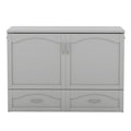 Full Size Murphy Bed Wall Bed With Drawer And A Set Of Sockets & Usb Ports, Pulley Structure Design, Gray Gray Solid Wood Mdf