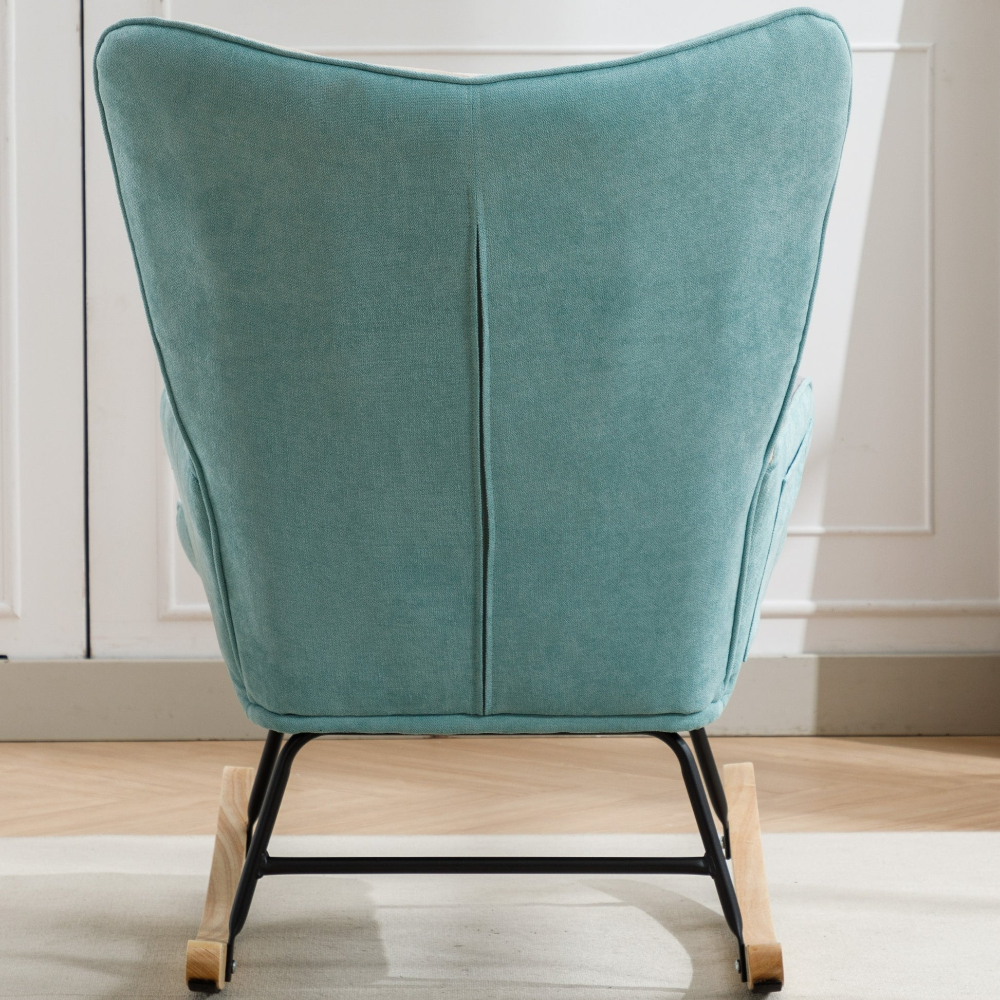 Modern Patchwork Accent Chair With Solid Wood Armrest And Feet, Mid Century Modern Accent Sofa, Fabric Sofa Chair For Living Room Bedroom Studio, Comfy Side Armchair For Bed Green Foam Cotton Linen