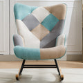 Modern Patchwork Accent Chair With Solid Wood Armrest And Feet, Mid Century Modern Accent Sofa, Fabric Sofa Chair For Living Room Bedroom Studio, Comfy Side Armchair For Bed Green Foam Cotton Linen