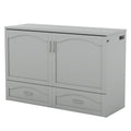 Queen Size Murphy Bed Wall Bed With Drawer And A Set Of Sockets & Usb Ports, Pulley Structure Design, Gray Gray Solid Wood Mdf