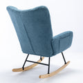 Rocking Chair With Pocket, Soft Teddy Fabric Rocking Chair For Nursery, Comfy Wingback Glider Rocker With Safe Solid Wood Base For Living Room Bedroom Balcony Blue Blue Casual Foam Teddy