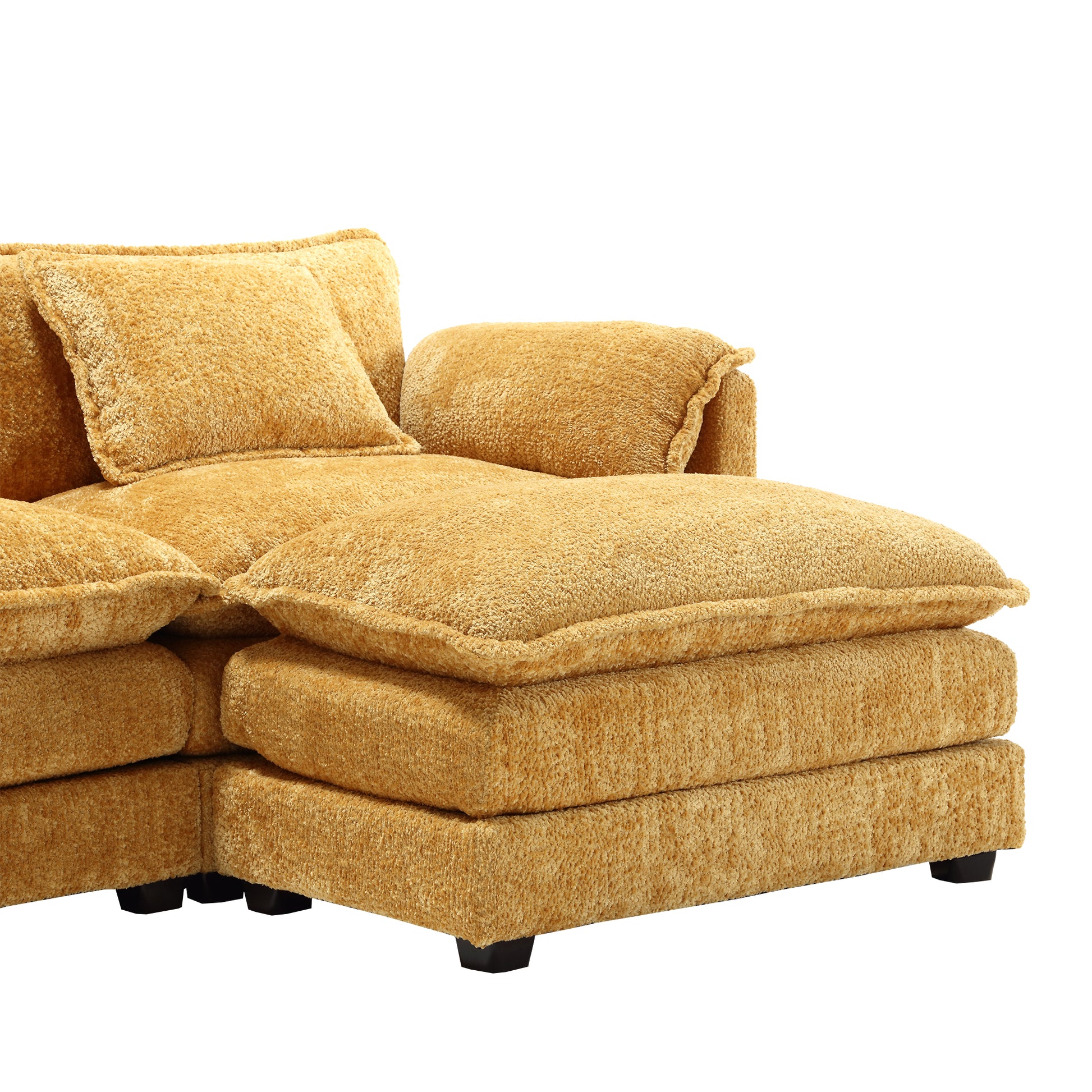 Modern Large Boucle Fabric L Shape Sectional Chenille Fabric, Movable Pedals, Detachable Armrests, Oversized Three Seat Sofa Yellow Chenille 3 Seat