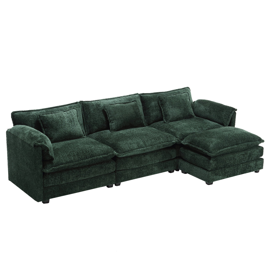 Modern Large Boucle Fabric L Shape Sectional Chenille Fabric, Movable Pedals, Detachable Armrests, Oversized Three Seat Sofa Emerald Chenille 3 Seat