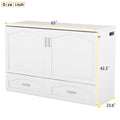 Queen Size Murphy Bed Wall Bed With Drawer And A Set Of Sockets & Usb Ports, Pulley Structure Design, White White Solid Wood Mdf