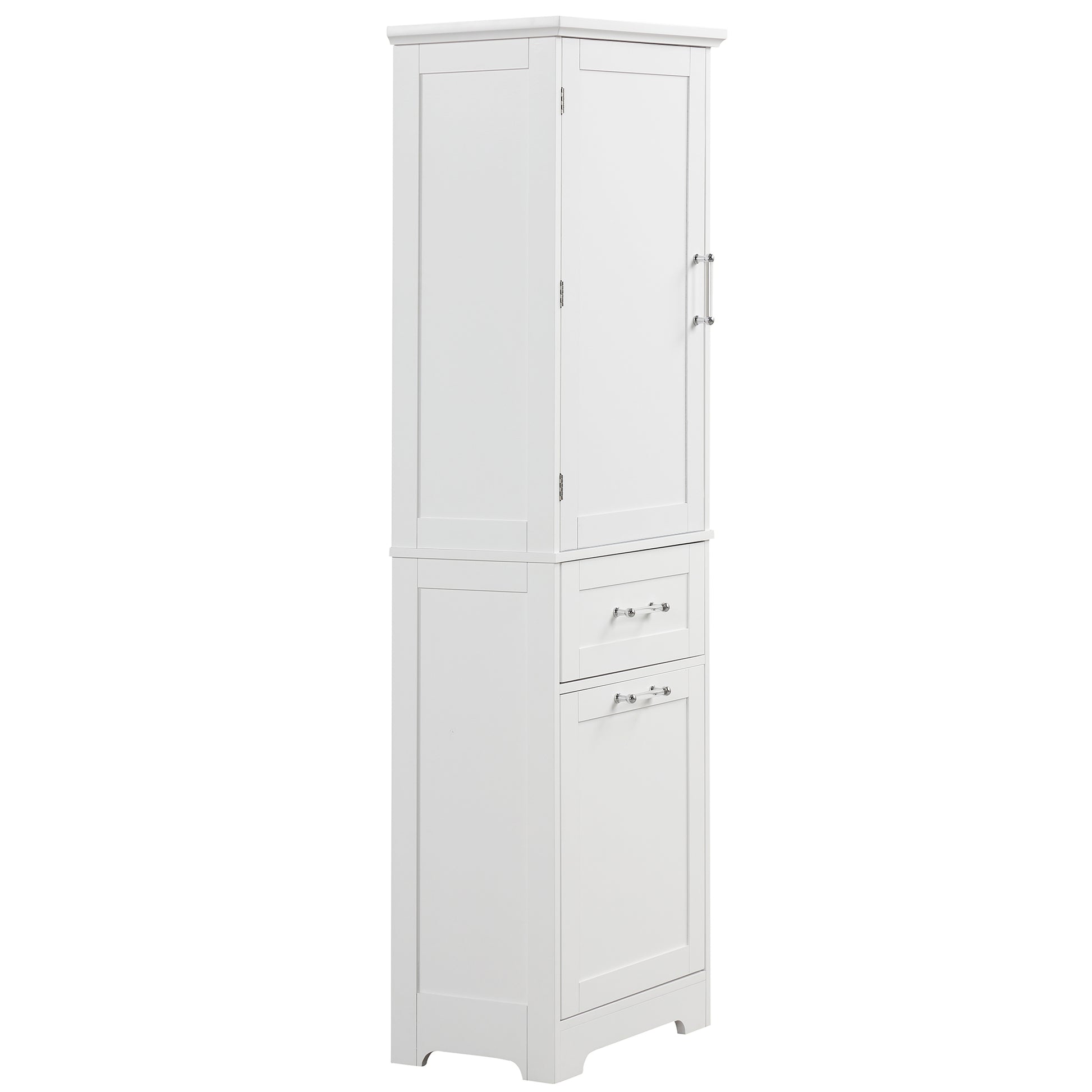 Tall Bathroom Storage Cabinet, Freestanding Storage Cabinet With Two Different Size Drawers And Adjustable Shelf, Mdf Board With Painted Finish, White White Mdf