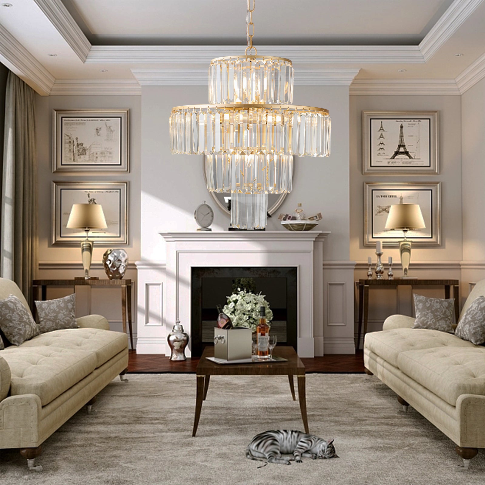 Crystal Chandelier Modern Chandeliers Lights Fixture Hanging Pendant Light Fixture For Dining Room Bedroom Living Room Dia 19.7 Inch Gold Crystal Iron