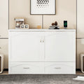 Queen Size Murphy Bed Wall Bed With Drawer And A Set Of Sockets & Usb Ports, Pulley Structure Design, White White Solid Wood Mdf