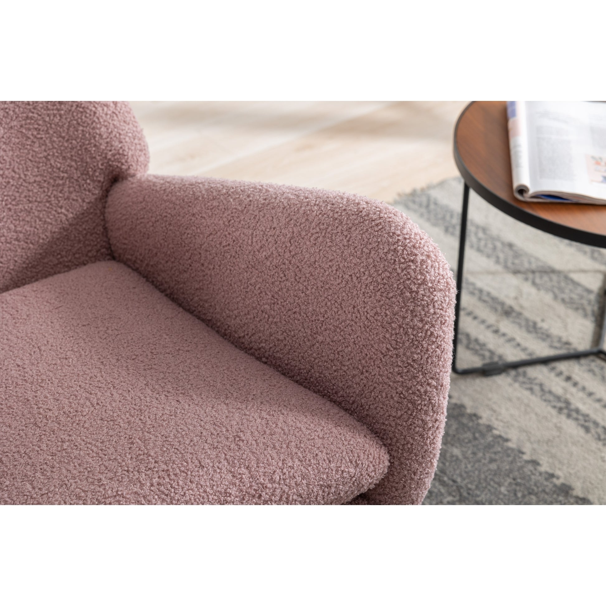 35.5 Inch Rocking Chair With Pocket, Soft Teddy Fabric Rocking Chair For Nursery, Comfy Wingback Glider Rocker With Safe Solid Wood Base For Living Room Bedroom Balcony Pink Pink Casual Foam Teddy