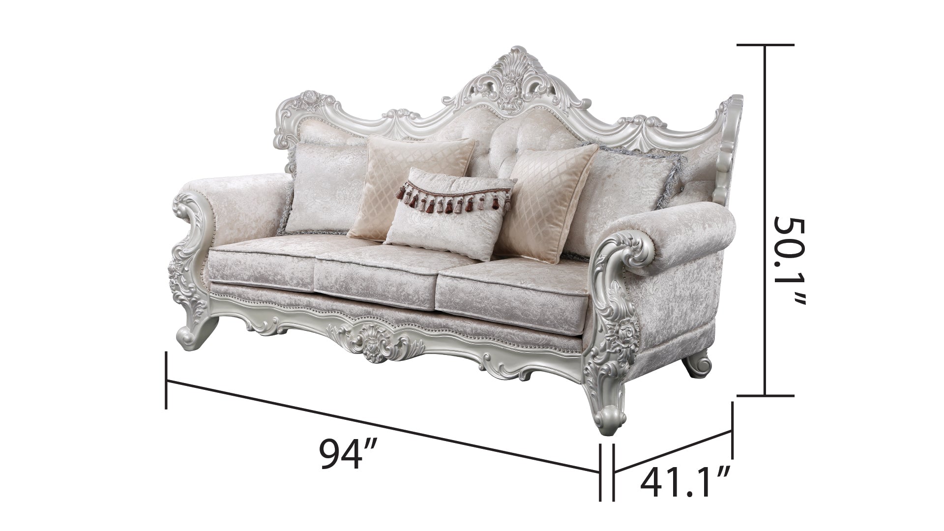 Melrose Traditional Style Sofa In Champagne And Silver Brush Finish Made With Wood Silver Chenille Wood Primary Living Space Tufted Back Traditional Solid Wood Mdf Wood 3 Seat