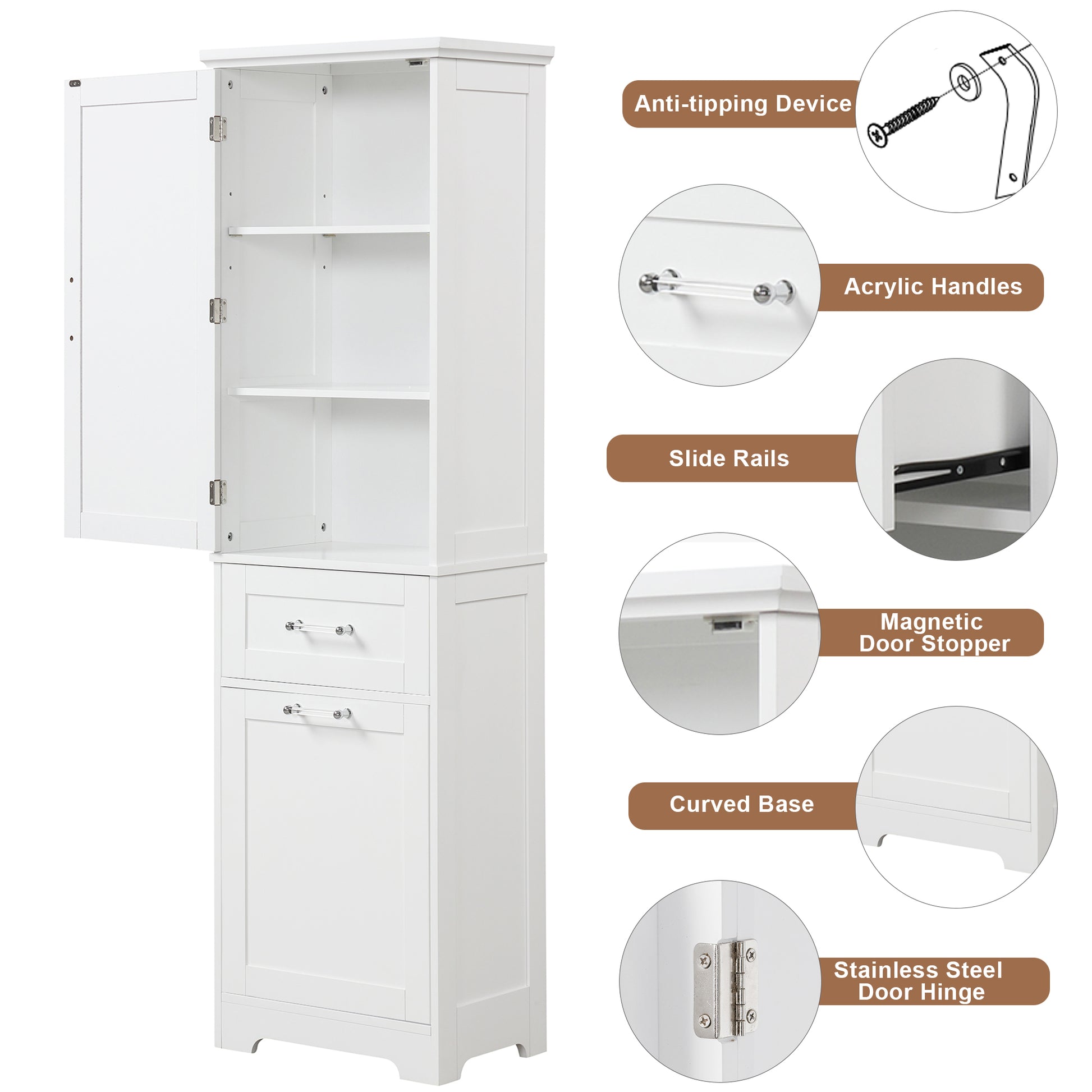 Tall Bathroom Storage Cabinet, Freestanding Storage Cabinet With Two Different Size Drawers And Adjustable Shelf, Mdf Board With Painted Finish, White White Mdf