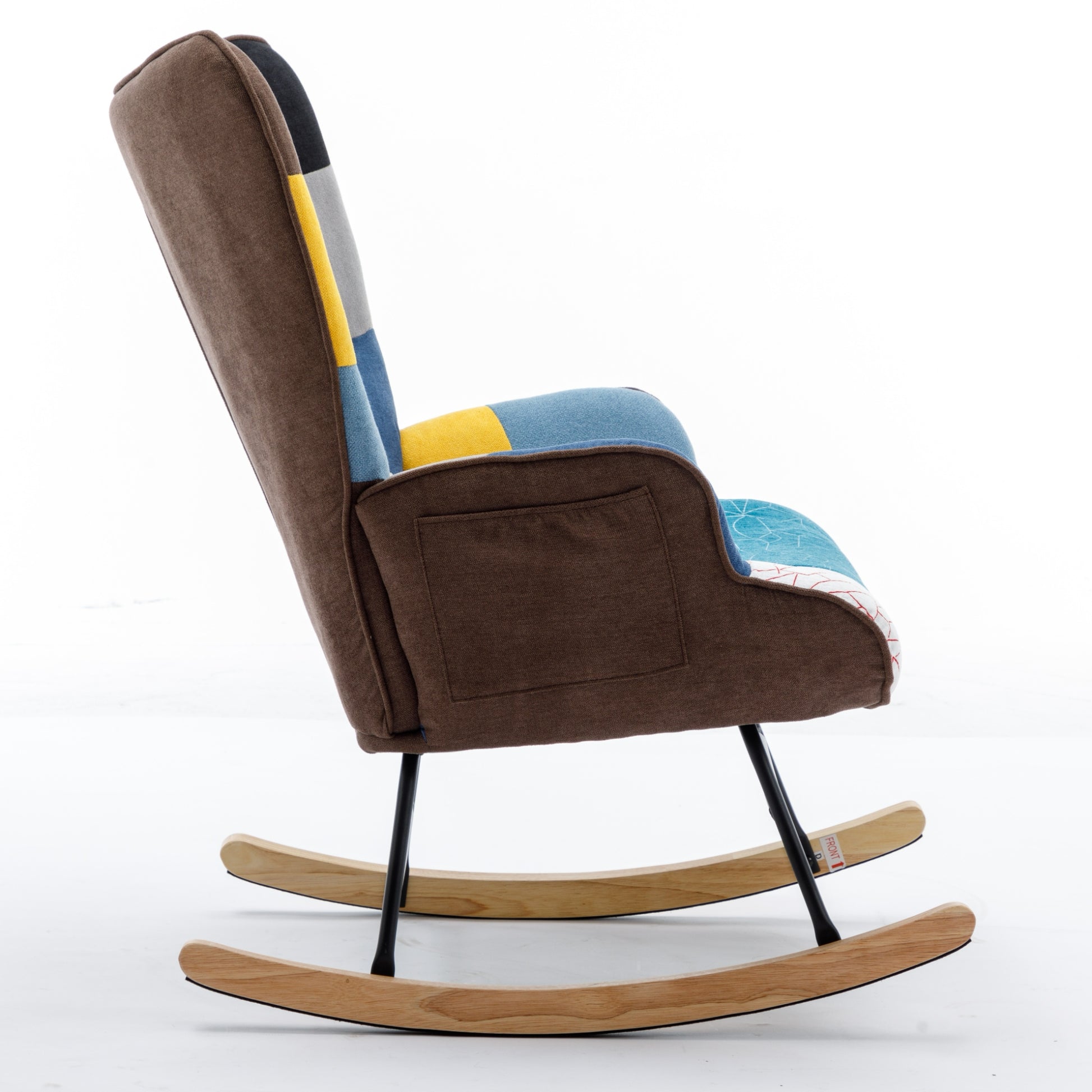 Modern Patchwork Accent Chair With Solid Wood Armrest And Feet, Mid Century Modern Accent Sofa, Fabric Sofa Chair For Living Room Bedroom Studio, Comfy Side Armchair For Bed Blue Antique Blue Foam Cotton Linen