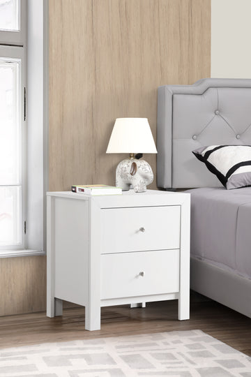 Elegant White Transitional Nightstand White 2 Drawers Dovetail Joints White Particle Board