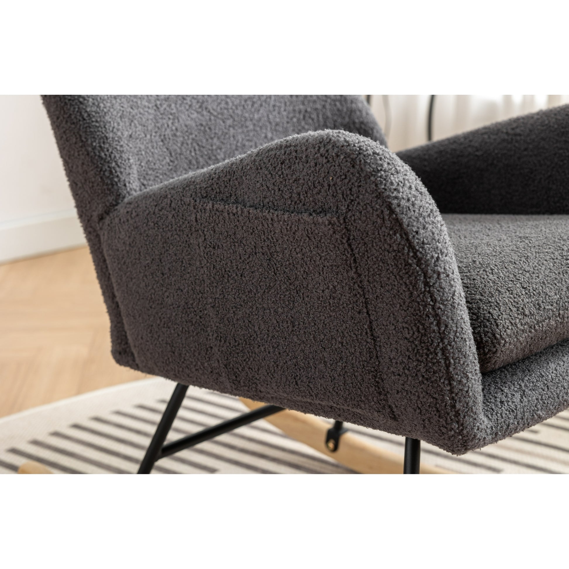 Same As W1372105256 35.5 Inch Rocking Chair With Pocket, Soft Teddy Fabric Rocking Chair For Nursery, Comfy Wingback Glider Rocker With Safe Solid Wood Base For Living Room Bedroom Balcony Greg Grey Casual Foam Teddy