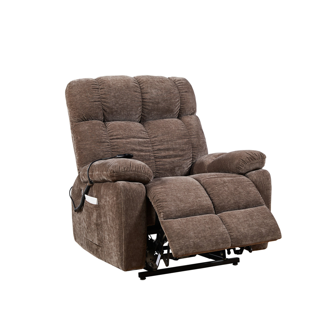 Liyasi Electric Power Lift Recliner Chair With 2 Motors Massage And Heat For Elderly, 3 Positions, 2 Side Pockets, Usb Charge Ports, High End Quality Cloth Power Reclining Chair Brown Foam Fabric