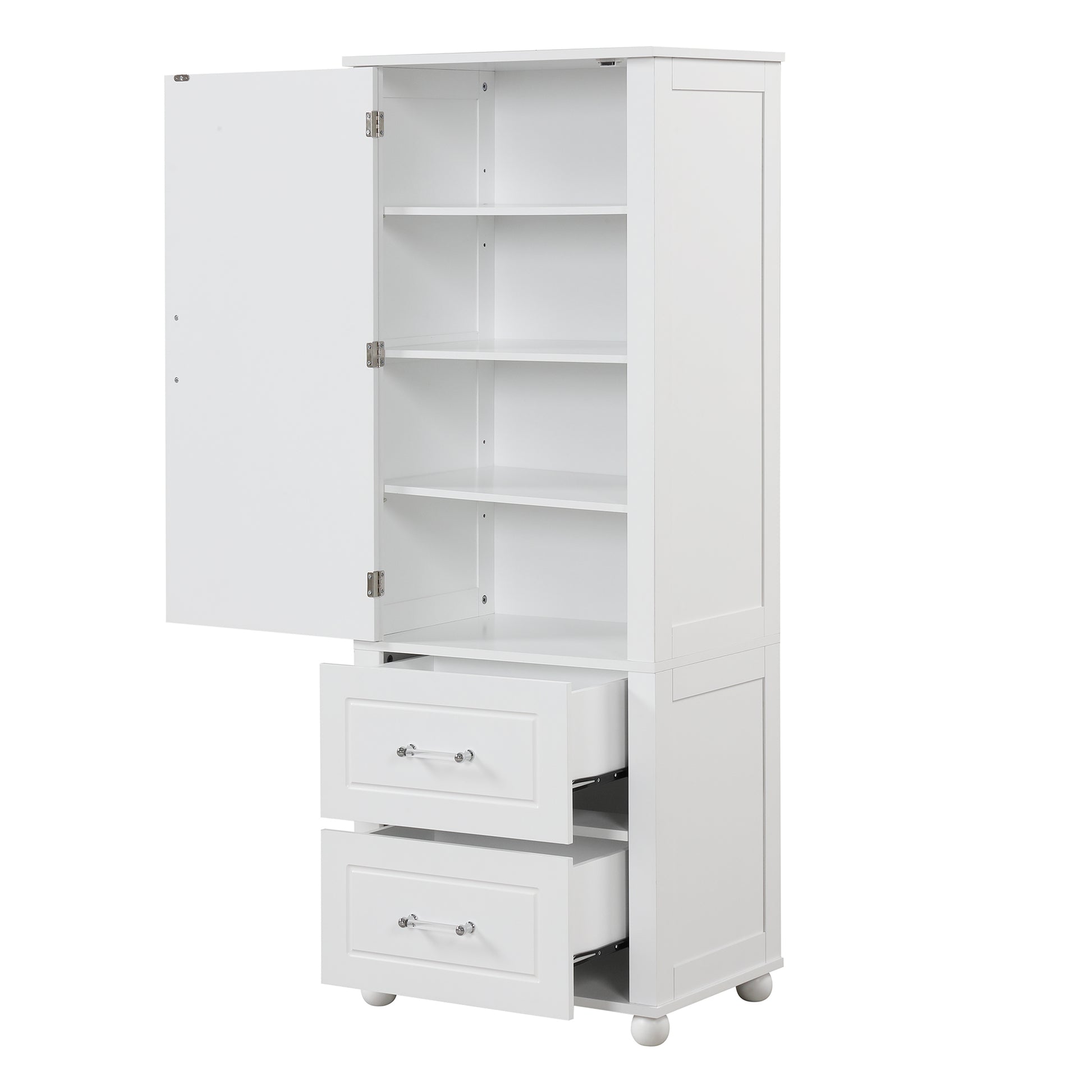 Tall Bathroom Storage Cabinet, Freestanding Storage Cabinet With Two Drawers And Adjustable Shelf, Mdf Board With Painted Finish, White White Mdf