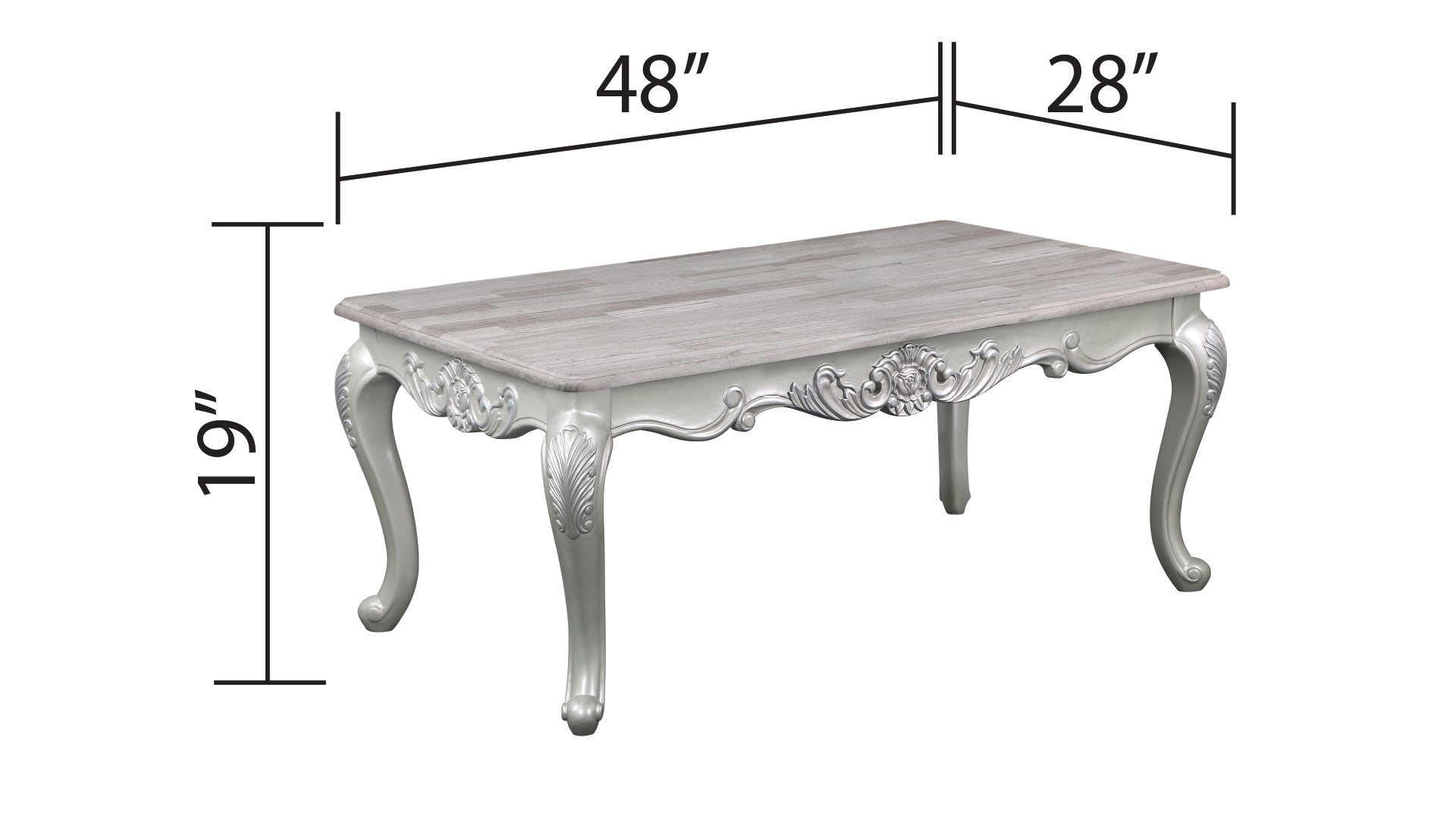 Melrose Traditional Style Coffee Table Made With Wood In Silver Finish Silver Gray Primary Living Space Traditional Open Storage Coffee & End Tables Wood Parsons