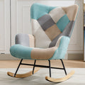 Modern Patchwork Accent Chair With Solid Wood Armrest And Feet, Mid Century Modern Accent Sofa, Fabric Sofa Chair For Living Room Bedroom Studio, Comfy Side Armchair For Bed Green Foam Cotton Linen