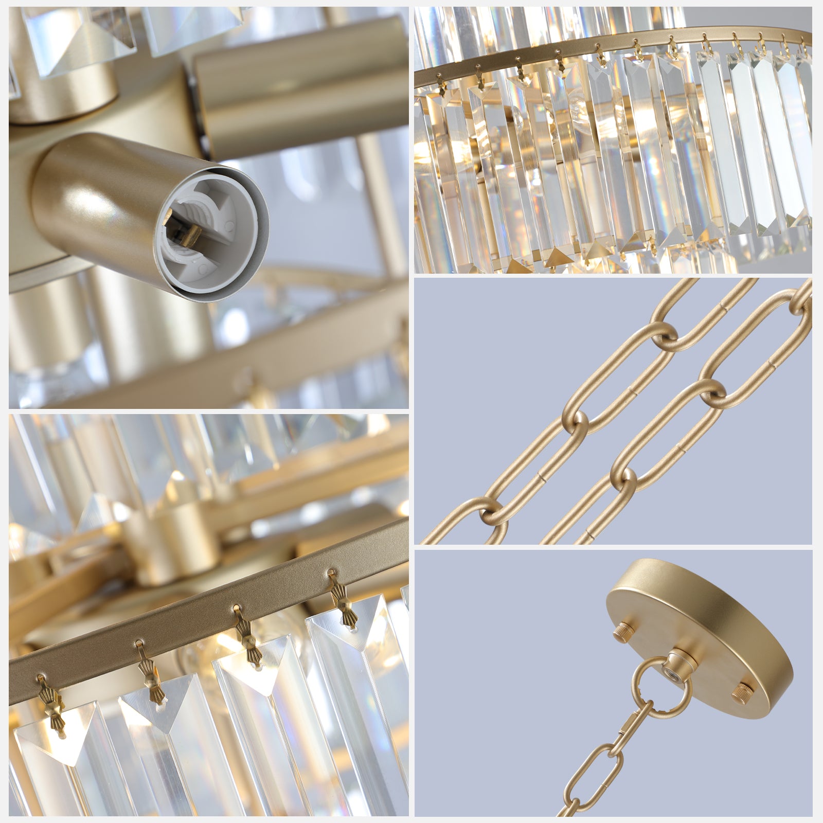 Crystal Chandelier Modern Chandeliers Lights Fixture Hanging Pendant Light Fixture For Dining Room Bedroom Living Room Dia 19.7 Inch Gold Crystal Iron