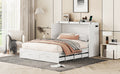 Queen Size Murphy Bed Wall Bed With Drawer And A Set Of Sockets & Usb Ports, Pulley Structure Design, White White Solid Wood Mdf