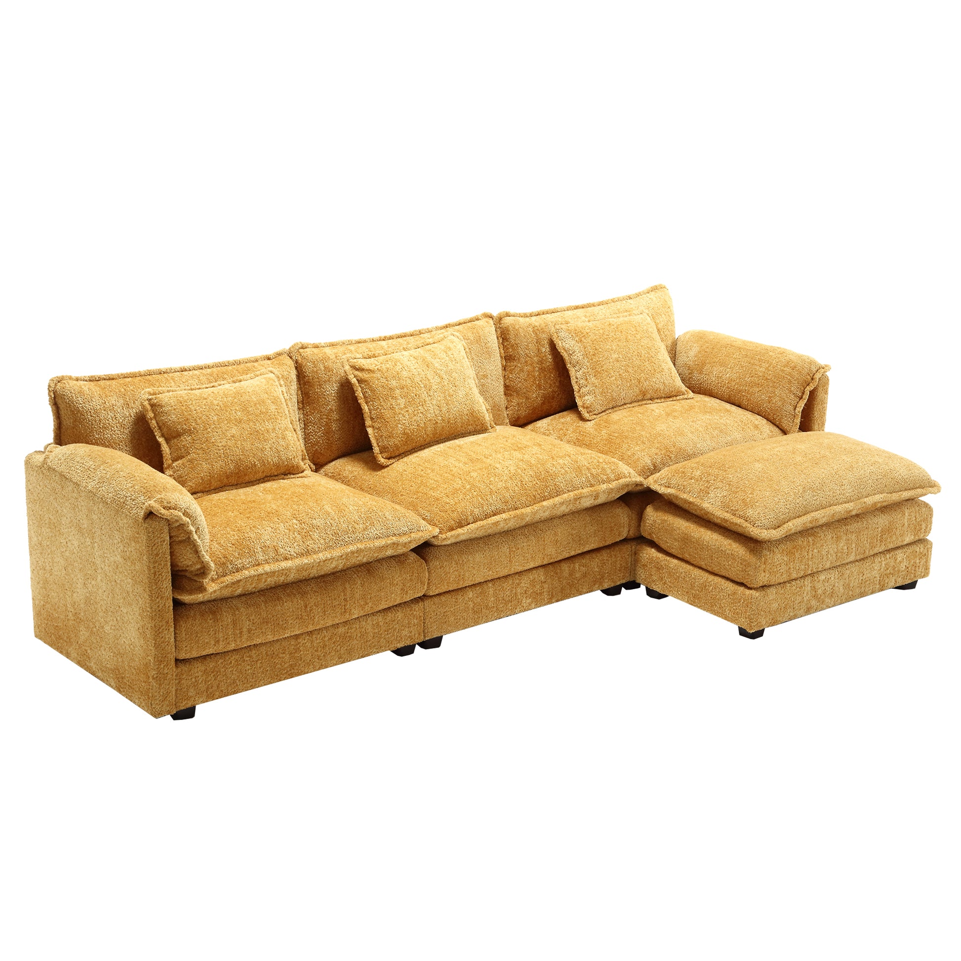 Modern Large Boucle Fabric L Shape Sectional Chenille Fabric, Movable Pedals, Detachable Armrests, Oversized Three Seat Sofa Yellow Chenille 3 Seat