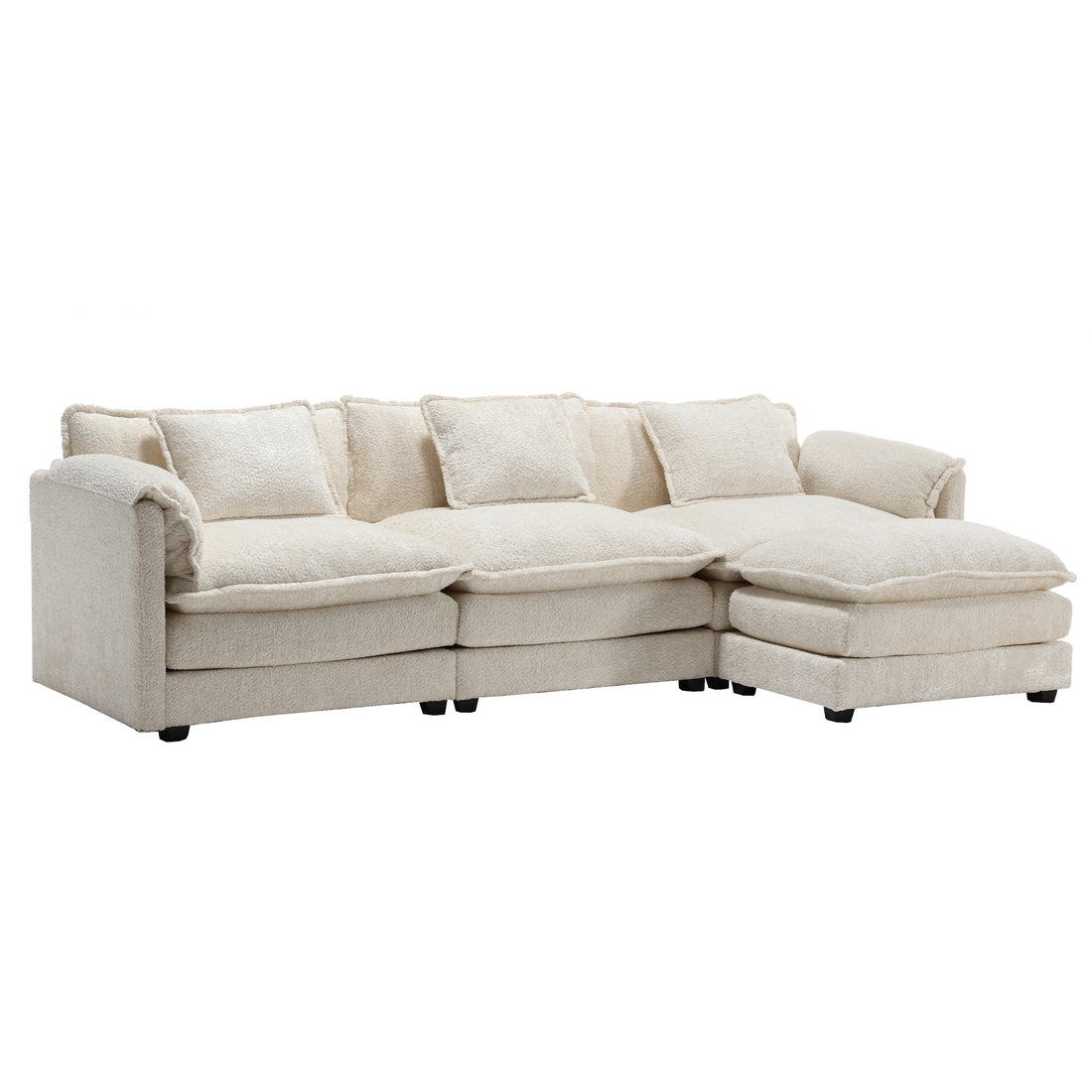 Modern Large Boucle Fabric L Shape Sectional Sofa Beige Boucle 3 Seat