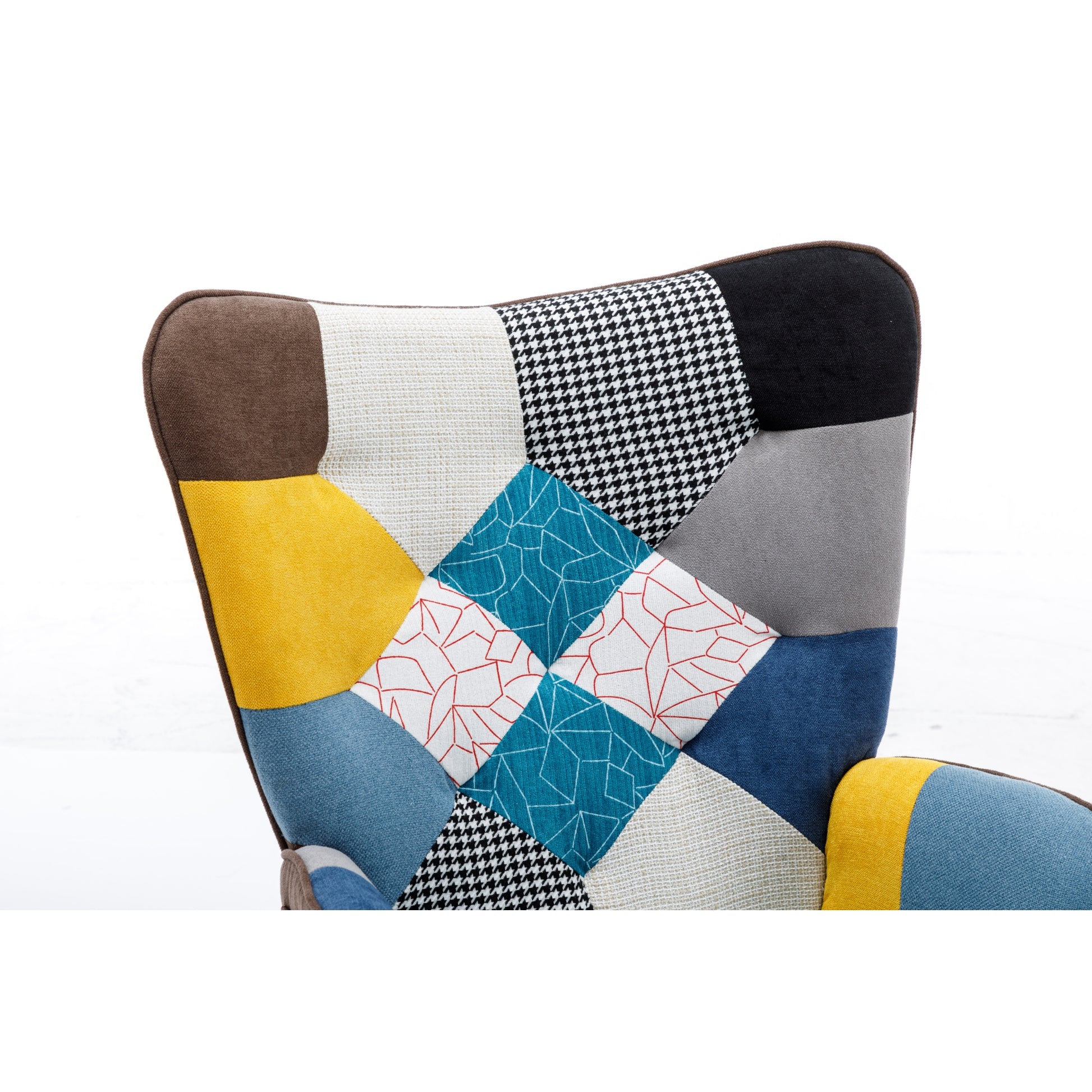 Modern Patchwork Accent Chair With Solid Wood Armrest And Feet, Mid Century Modern Accent Sofa, Fabric Sofa Chair For Living Room Bedroom Studio, Comfy Side Armchair For Bed Blue Antique Blue Foam Cotton Linen
