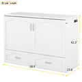 Full Size Murphy Bed Wall Bed With Drawer And A Set Of Sockets & Usb Ports, Pulley Structure Design, White White Solid Wood Mdf