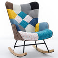 Modern Patchwork Accent Chair With Solid Wood Armrest And Feet, Mid Century Modern Accent Sofa, Fabric Sofa Chair For Living Room Bedroom Studio, Comfy Side Armchair For Bed Blue Antique Blue Foam Cotton Linen
