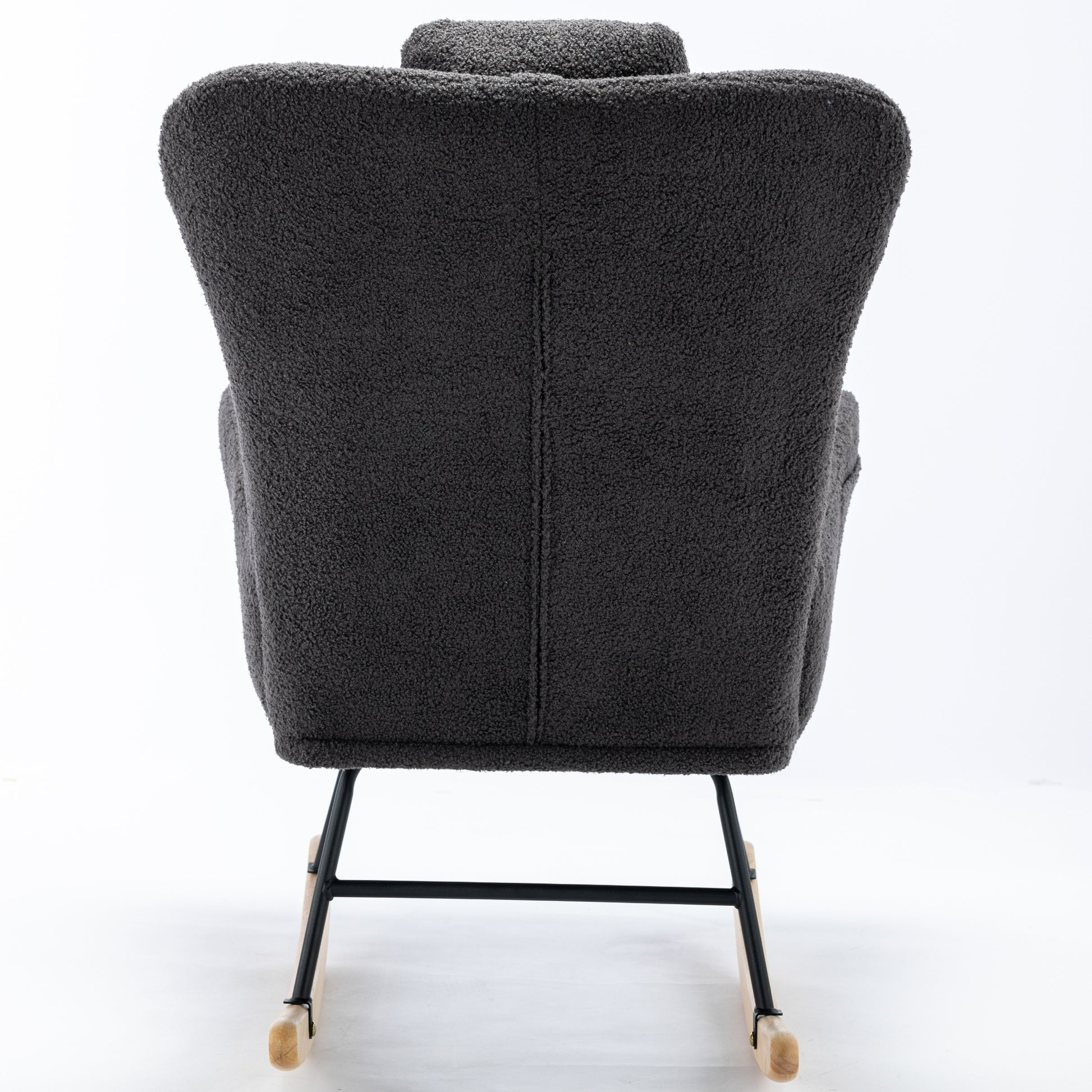Same As W1372105256 35.5 Inch Rocking Chair With Pocket, Soft Teddy Fabric Rocking Chair For Nursery, Comfy Wingback Glider Rocker With Safe Solid Wood Base For Living Room Bedroom Balcony Greg Grey Casual Foam Teddy