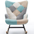 Modern Patchwork Accent Chair With Solid Wood Armrest And Feet, Mid Century Modern Accent Sofa, Fabric Sofa Chair For Living Room Bedroom Studio, Comfy Side Armchair For Bed Green Foam Cotton Linen