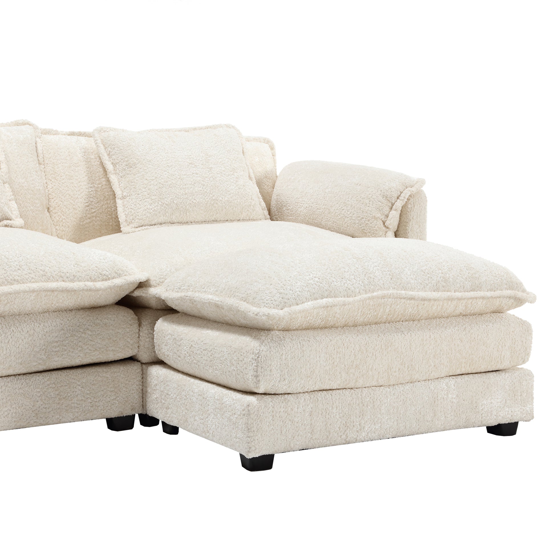 Modern Large Boucle Fabric L Shape Sectional Sofa Beige Boucle