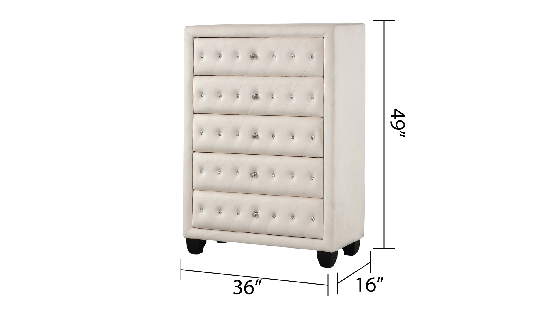 Crystal Tufted King 5 Pc Vanity Bedroom Set Made With Wood In Cream Box Spring Not Required King Cream Wood 5 Piece Set Bedroom Contemporary,Modern Upholstered Velvet Tufted Wood