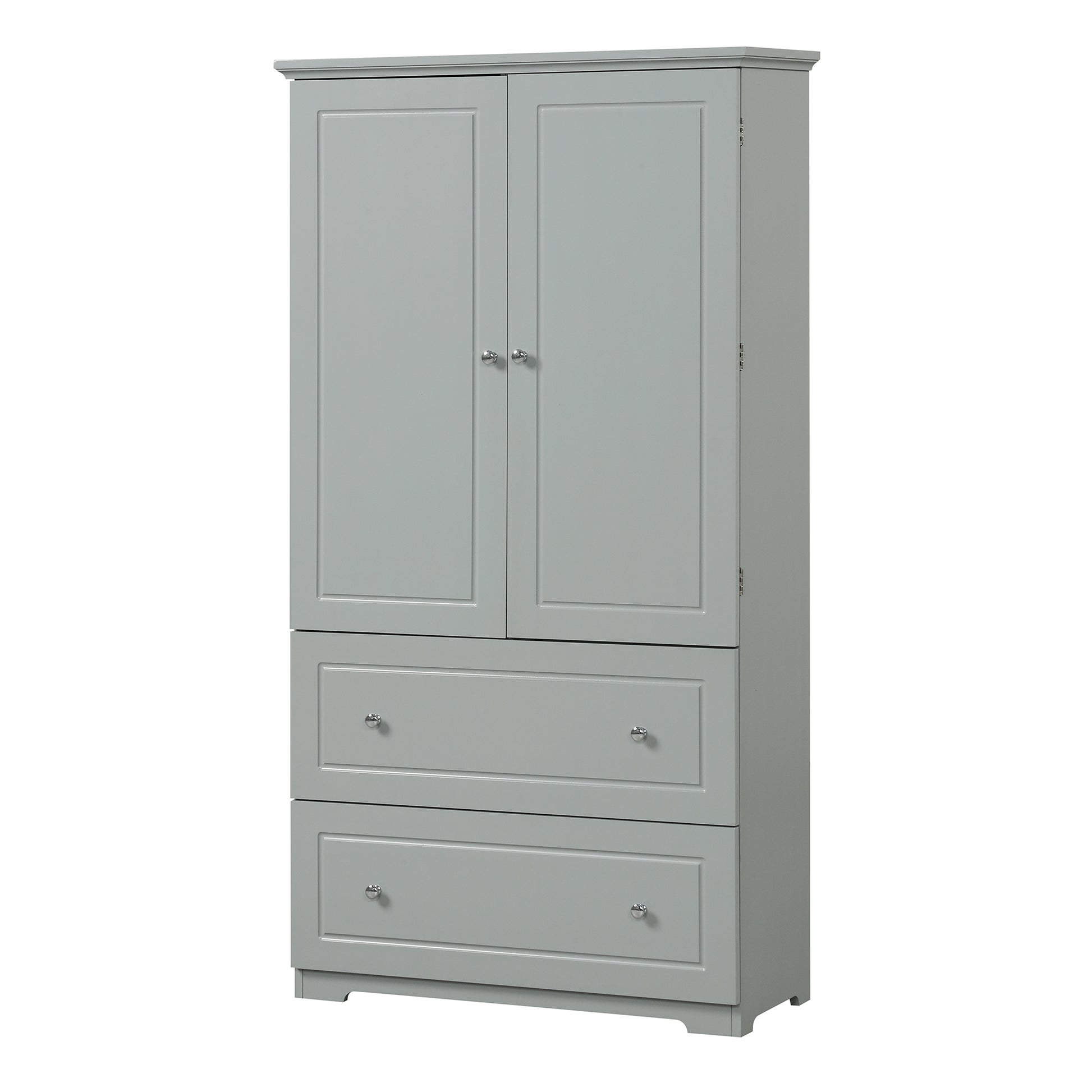 Wide Bathroom Storage Cabinet, Freestanding Storage Cabinet With Two Drawers And Adjustable Shelf, Mdf Board With Painted Finish, Grey Grey Mdf