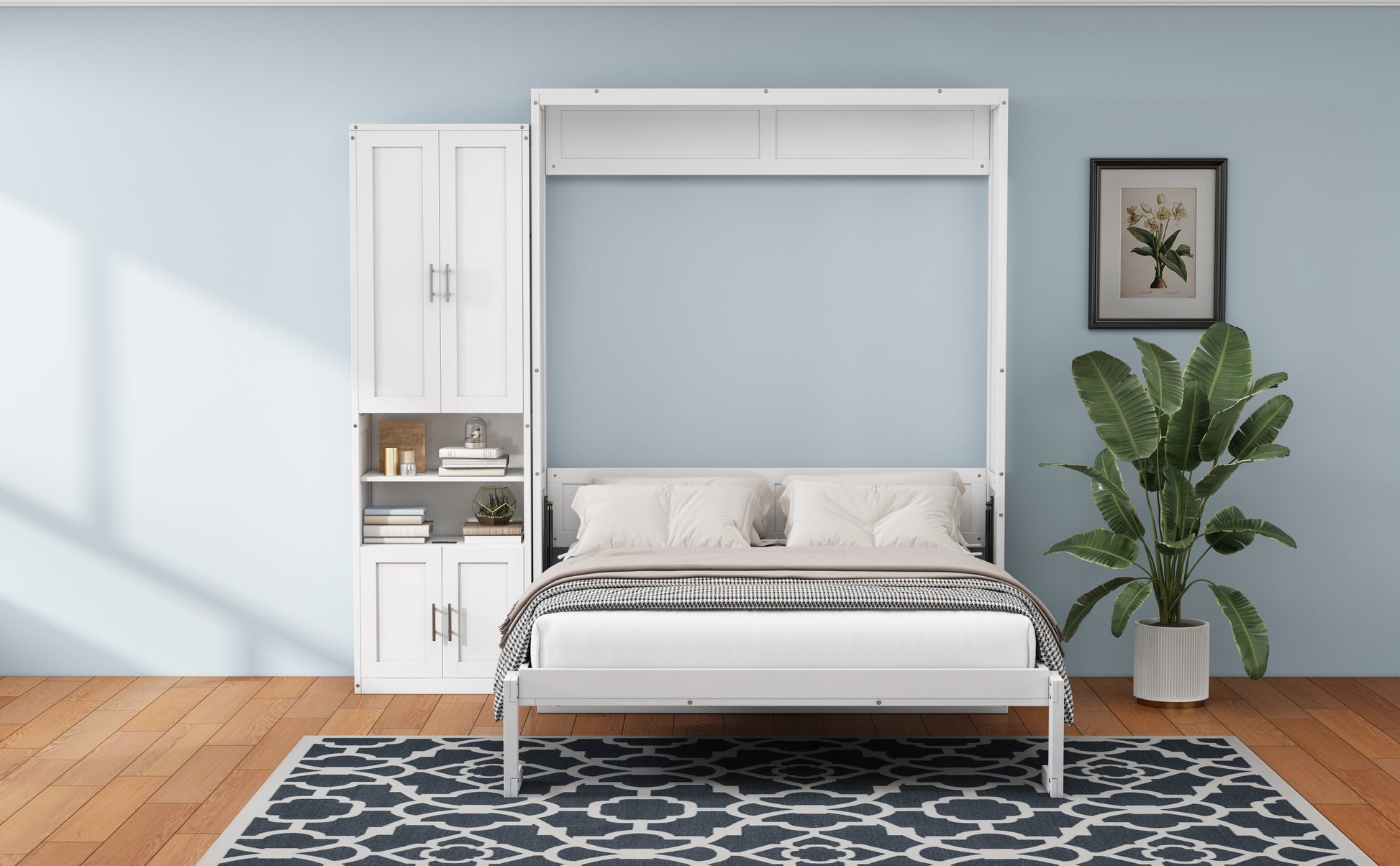 Full Size Murphy Bed With 1 Side Cabinet Storage Shelf, 61.5 Inch Cabinet Bed Folding Wall Bed With Desk Combo Perfect For Guest Room,Study, Office,White Old Sku:Bs300609Aac Box Spring Not Required Full White Wood White Pine Murphy Solid Wood Mdf