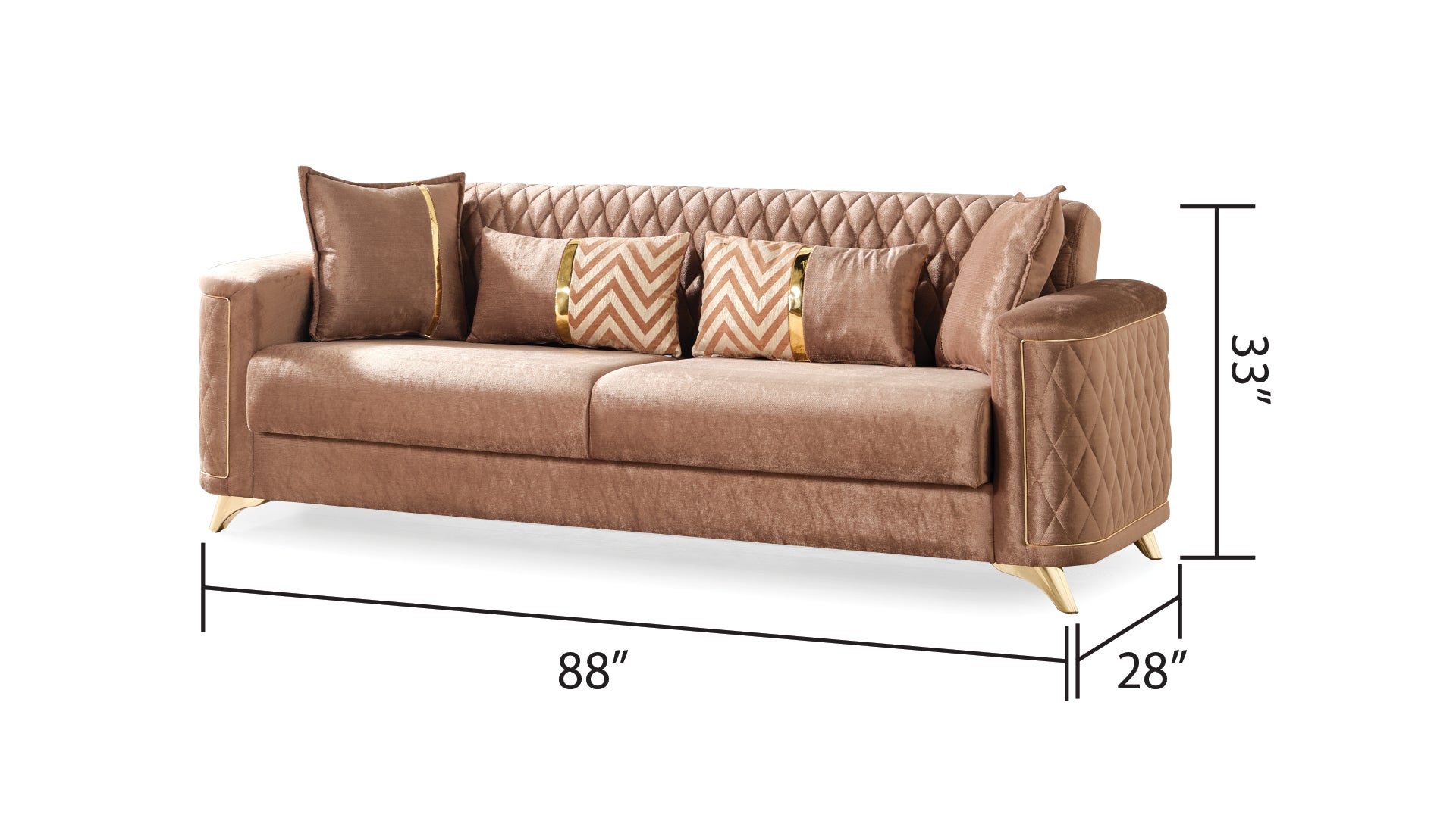 Luna Modern Style Sleeper Sofa Made With Wood In Copper Color Copper Wood Primary Living Space Firm Tight Back Contemporary,Modern Upholstered Wood 3 Seat