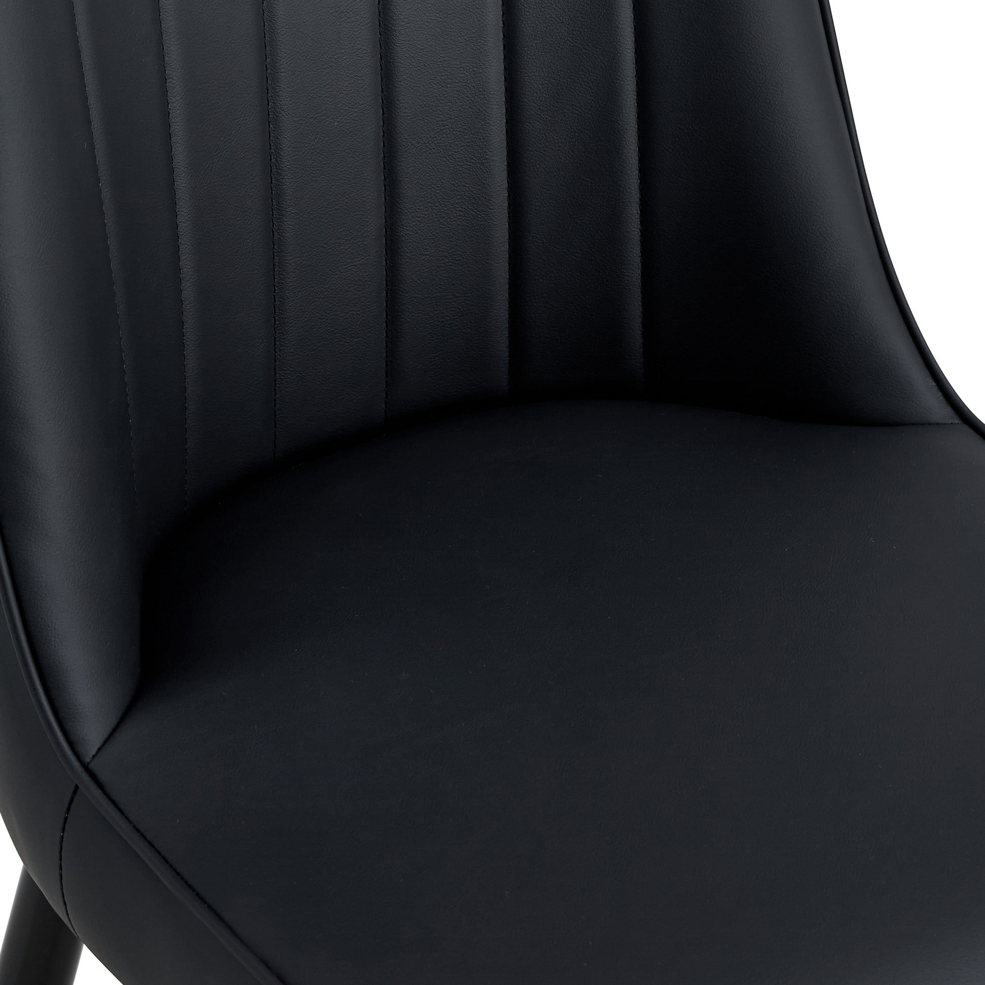 Table And Chair Set. White Imitation Marble Stone Tabletop With Black Metal Legs. Black Pu Leather Backrest And Black Metal Leg Chair. 1 Table And 4 Chairs F 001 C 007 White Sintered Stone